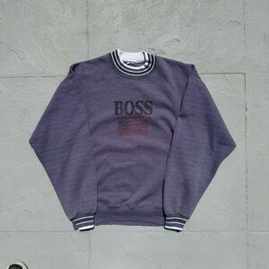 Boss Men's Crewneck Sweatshirt in Deep Purple with Striped Trim
